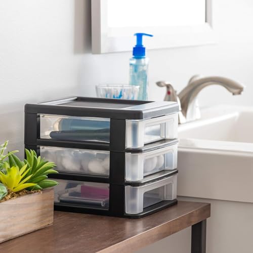 IRIS USA 4-Pack, 3-Drawer Small Plastic Stacking Desktop Organizer, Black - color: Black, style: Small - 4 Pack