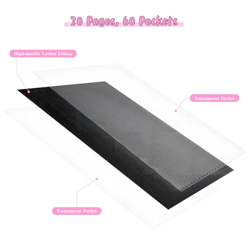 Jumbo Card Binder – WITHYU PU Leather Ringless Card Collection Binder with 60 Pockets, 5.7'' x 7.9''Card Holders Storage Album for Game Card (Pink) - color: Pink, size: 5.7x7.9