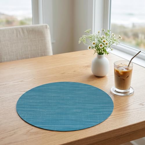 Round Imitation Bamboo PVC Placemats Set of 6,Countertop Protector - color: Blue