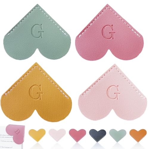 Personalized Leather Heart Bookmark, 26 Letters Customized Corner Book Mark for Reading Women, Book Marker with Initials，Cute Gifts (Light Pink+Deep Pink+Green+Light Brown, G) - color: Light Pink+deep Pink+green+light Brown, size: G