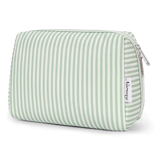 Narwey Makeup Bag Travel Toiletry Bag, Cosmetic Bag for Women Girls - color: A-Mint Green Stripe, style: Large