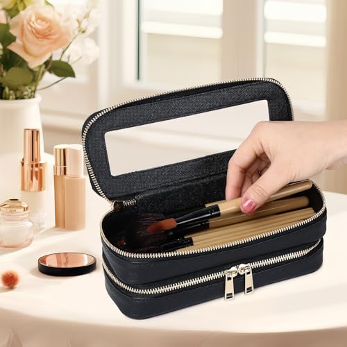 Pinkmik Double Layer Makeup Bag, Black, Double SLIM - color: B3/Black, size: 2-Layer SLIM