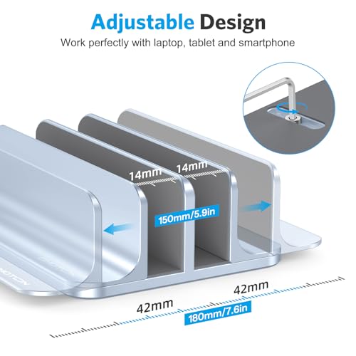 OMOTON Dual Vertical Desk Laptop Stand Holder, Fits MacBook Air, Sky Blue - color: Sky Blue