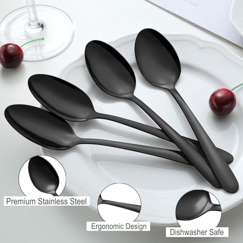 Pleafind 36Pcs Black Dinner Spoons Set - 7.4 inch, Spoons Silverware, Stainless Steel Spoon, Mirror Polished Tablespoon, Black Silverware Set for Home, Kitchen, Restaurant, Dishwasher Safe - size: 36 Pcs 7.4'' Black Dinner Spoons