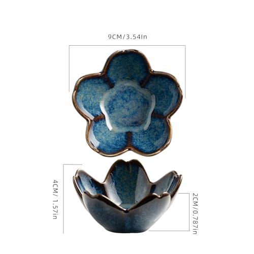 Floral Ceramic Jewelry Tray, 3.5" Ring Holder Trinket Bowl - color: blue