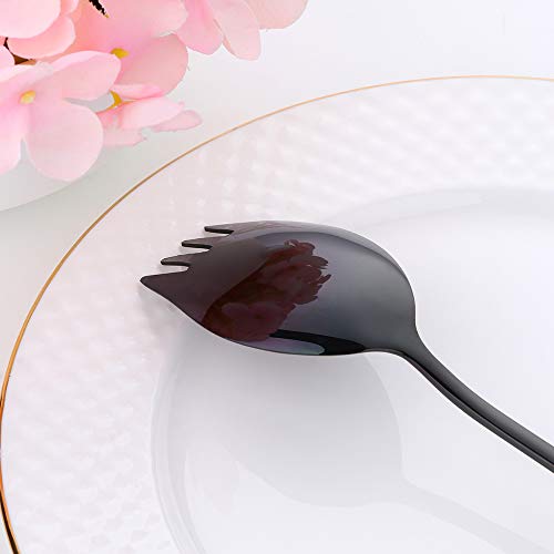 Buyer Star Black Sporks 2 in 1 Spoons Forks 5 Pieces Stainless Steel Reusable Metal Korean Soup Dinner Spoons Camping Flatware - color: Black