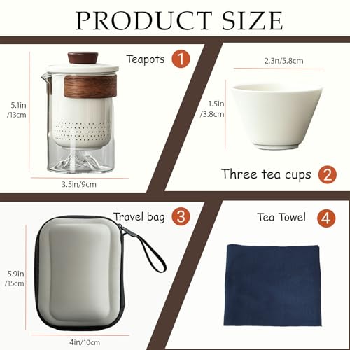Portable Chinese Gongfu Tea Set,Travel Glass Teapot with Ceramic Filter&Bag - color: Transparency