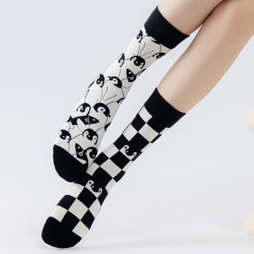 2 Pairs Cartoon Animal Crew Socks Fun Cotton Mid Calf Socks for Women - color: Penguin