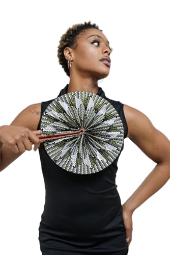 Kente African Print Foldable Hand Fan - color: Anan