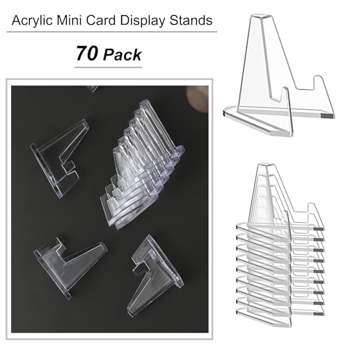70 packs Card Stands, 2.1 inch Card Display Stand Acrylic Clear Mini Easel Small Picture Holder Stands for Challenge Coin Graded Football Basketball Sports Cards