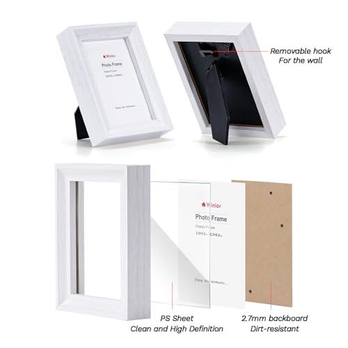 Mini Picture Frames 2.5x3.5 Inch (6-Pack) - Small Photo Frames, for Wall, Table, Home, Office Decoration, Durable Compact Polaroid Frame Set for Family, White Woodgrain - color: White