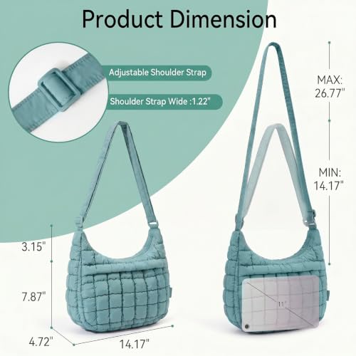 Puffer Crossbody Hobo Bag for Women Nylon Quilted Purse Lightweight Shoulder Handbag with Adjustable Strap - color: 07-blue