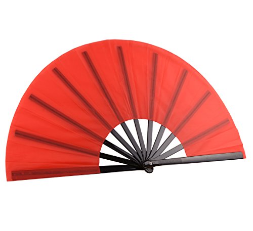 Chinese Folding Fan - 13 Inch Nylon-Cloth Fan for Performance and Hand Use (Red) - color: Red