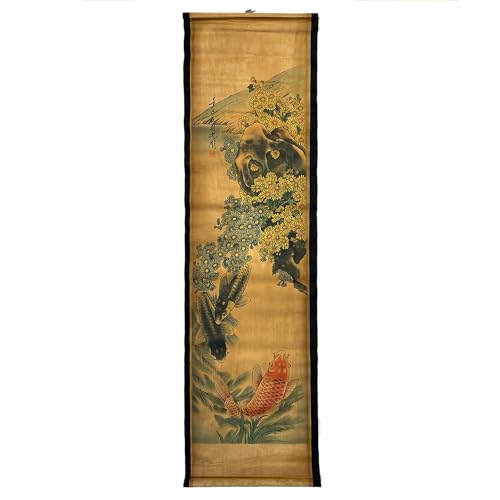 Wall Art Poster Prints Painting Scroll Decor Autumn Chrysanthemum Koi Fish - color: D3