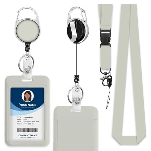Lanyard with ID Holder Gray ID Badge Holder for Student Nurse Worker 7x11 cm - color: Gray
