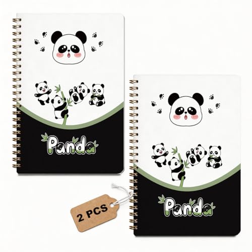 2 Pcs Panda Gifts for Women Men Cute Pandas A5 Spiral Notebook Journal - color: Multicolour 0178