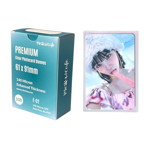 MEOWCAFE Premium CPP Card Sleeves in Box Design, Strong, Thick, High Clarity Kpop Photocard Sleeve, 100 Sleeves (61x91mm (140 Micron)) - size: 61x91mm (140 Micron)