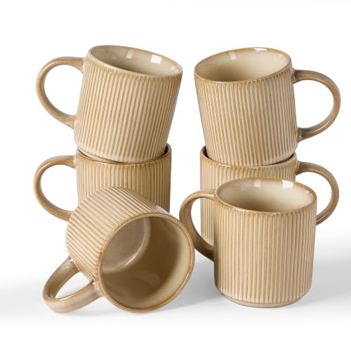 famiware Coffee Mug Set of 6, Star 12 oz Ceramic Mugs Cups Set with Handle - color: Star-Cream, size: 6 Count (Pack of 1)