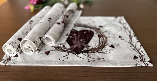 Set of 4 Rustic Country Hearts Placemats 18x13 Inches - color: Heart Placemats