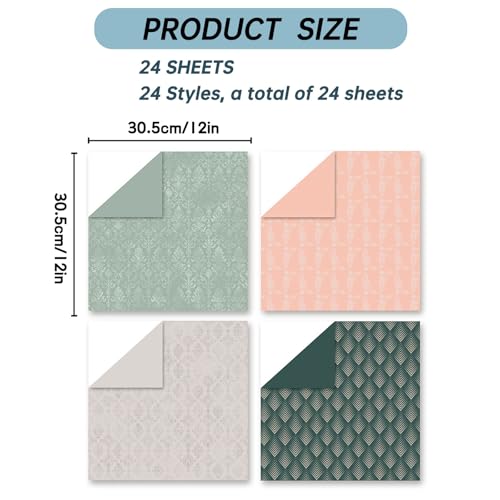 12"X12" Scrapbook Paper, 24 Sheets Double-Sided Blue Boho Patterned Paper - color: Boho3