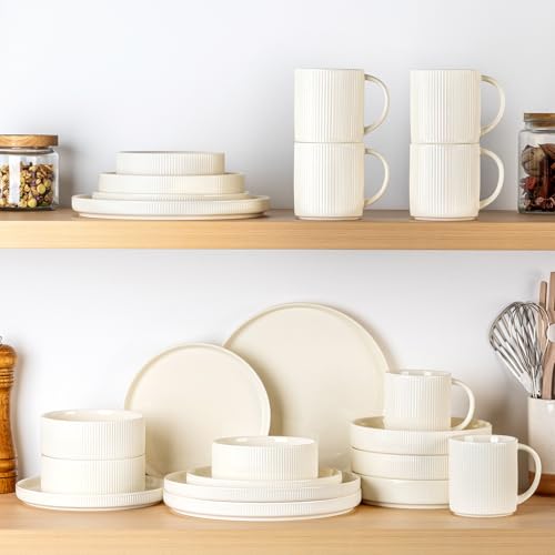 theterra Ceramic Coffee Mugs Set of 6, 14.2 oz Coffee Cups with Handle - color: Beige, size: 14 OZ (Set of 6)