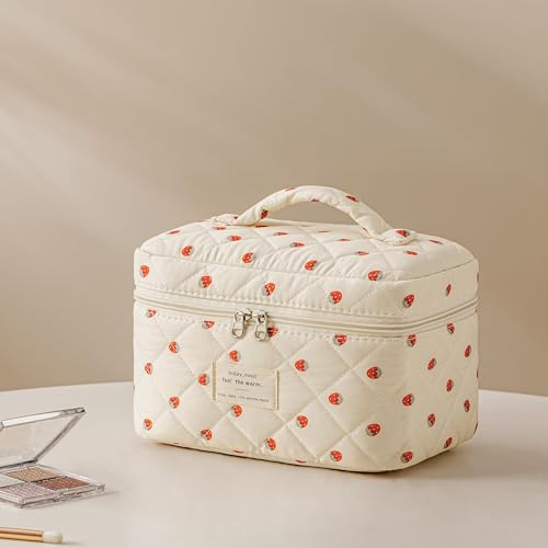 HBselect Quilted Makeup Bag, 3Pcs Cotton Large Travel Makeup Bags Organizer - color: A-3PCS-Floral 15