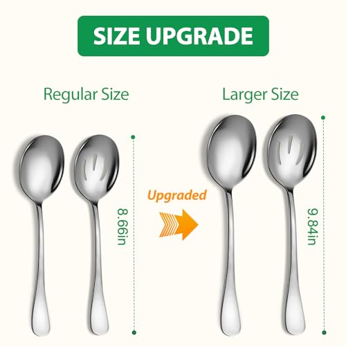 Serving Spoons Set, 8PCS, 10-Inch, Includes 4 Large, 4 Slotted - color: Silver, size: 8 Pieces (Large and Slotted)