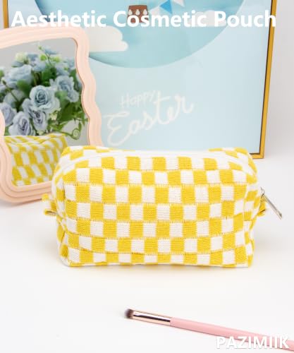PAZIMIIK Checkered Makeup Bag for Purse, Small Travel Cosmetic Pouch,Yellow - color: Yellow