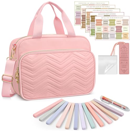 FINPAC Large Bible Cover Case for Women, Bible Bag Study Supplies Kit - color: Pink