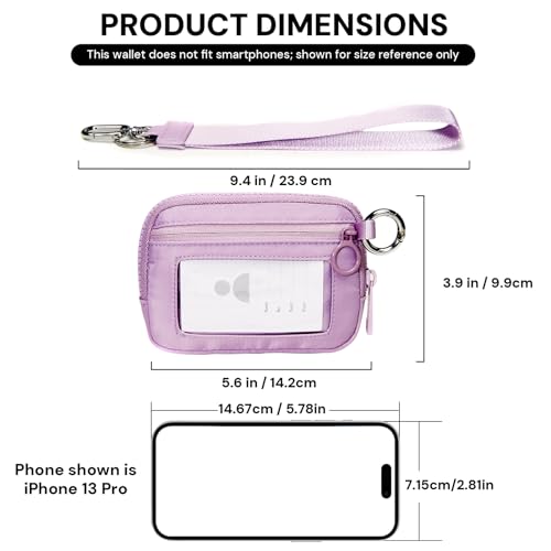 Small Wristlet Wallets for Women with Clear ID Window, Keychain Coin Purse - color: Light Purple