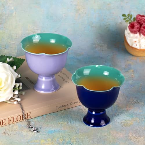 KAMMAK Tea Cup, 2.6oz Small Tea Cups for Home, Party, Office, Porcelain Tea Cup Set, Ceramic Teacups, Chinese Kungfu Tea Set for Hot/Cold Drink (Purple and Dark Blue) - style: 674N+675N Purple and Blue