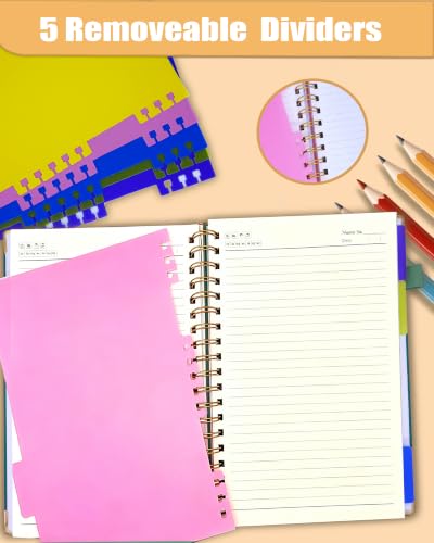Hardcover Spiral Notebook Journal with Removable Dividers Tabs, 5 Subject Notebooks for Work School, 300 pages 8"x10" B5 leather Journal College Ruled, Cute Journal for women, Green - color: Green