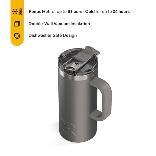 RTIC 16oz Road Trip Travel Mug with Lid and Handle, Ceramic Lined, Graphite - color: Graphite, size: 16 Ounces