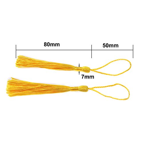 VAPKER 100 Pieces Yellow Tassels 13cm/5-Inch Silky Handmade Soft Tassels Floss Bookmark Tassels with 2-Inch Cord Loop for Jewelry Making, DIY Projects, Bookmarks - color: E:yellow