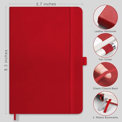 RETTACY Dotted Journal Notebook, 320 Numbered Pages, A5 (5.7'' × 8.3'') - color: Red