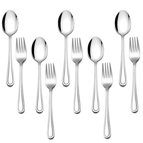 E-far Toddler Utensils, 10-Piece Stainless Steel Kids Fork and Spoon Set - color: Silver