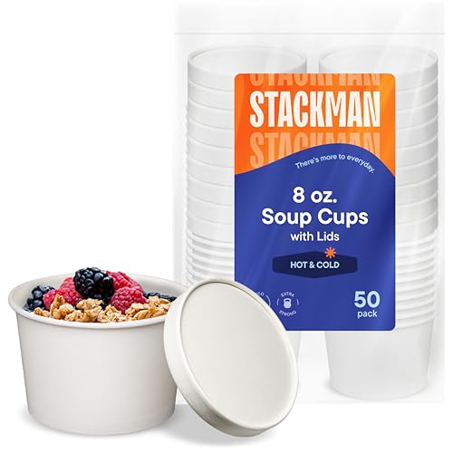 Eco-Friendly Paper Food Containers with Lids - 8 oz [50-Sets] Soup Cups - size: 8 oz.