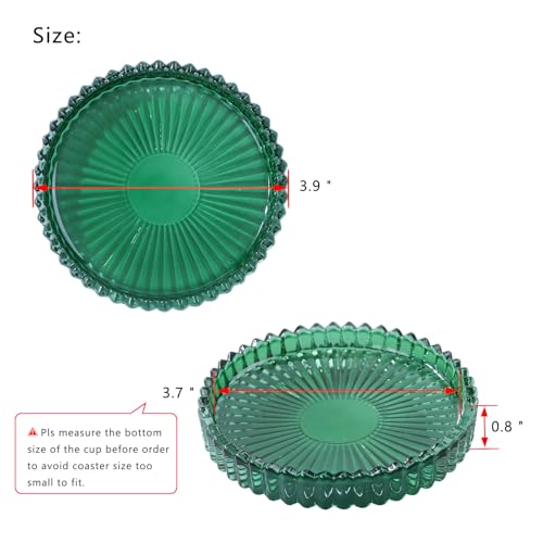 Crystal Glass Coaster 6 Pack Round Cup Drinks Coasters,Green - color: Green