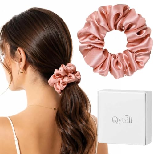 Silk Scrunchie 1.4" Medium Wide 6A 22 Momme 100% Mulberry Silk Hair Ties,Gentle on Hair No Damage No Crease for Women Girls Curly Thick Wavy Hair,Sample Fabric Provided (1, Dusty Red) - color: Dusty Red