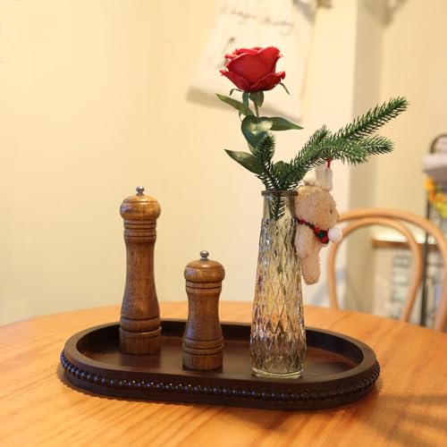 Hrastany Oval Wood Decorative Tray for Coffee Table, Retro Brown - color: Oval Dbrown, size: 15" x 9" x 1.2"
