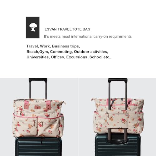 Weekender Bag Carry On Bag Overnight Tote Travel Duffle with 13 Pockets for Travel,Work，Gym,Beach,Teacher,Nurse - color: Corduroy Beige Flower