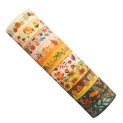 YUBBAEX 10 Rolls Four Seasons Washi Tape Set Yellow Leaves & Flowers Masking Decorative Tapes (Autumn) - color: Autumn