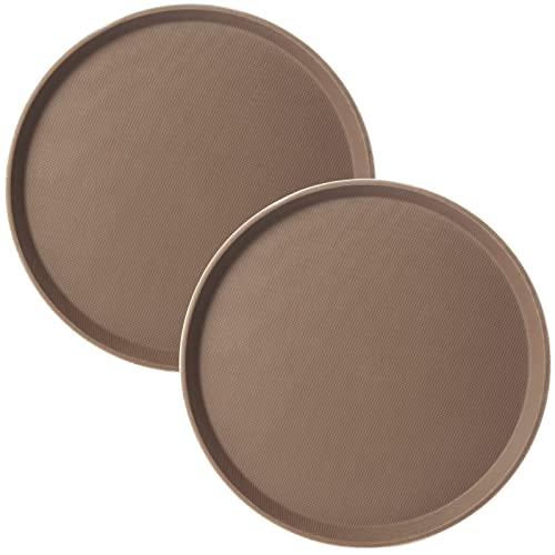CURTA 2-Pack 16 Inch Round Non Slip Serving Tray, NSF Rubber Lined, Brown - color: Brown-round, size: 16 Inch