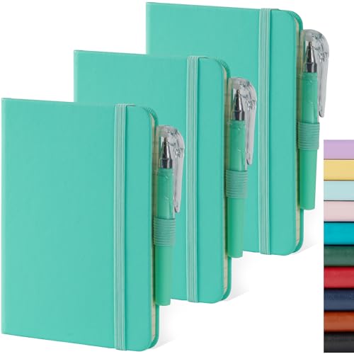 NIRMIRO 3 Pack Small Pocket Journal Notebook 3.7" x 5.7" with Pen, A6 Mini Cute Notepad for Women/Men, 408 Pages, 100Gsm Lined Paper Note Pads, Leather, Green - color: 3 MintGreen, size: A6