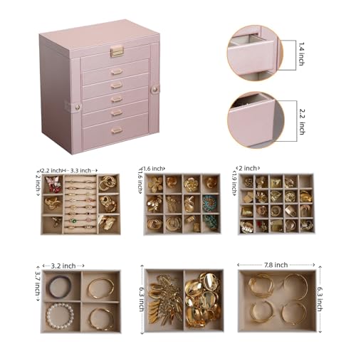BOOVO Large Jewelry Box for Women 6 Layer - color: Rose Gold and Gold, size: 6 Layer