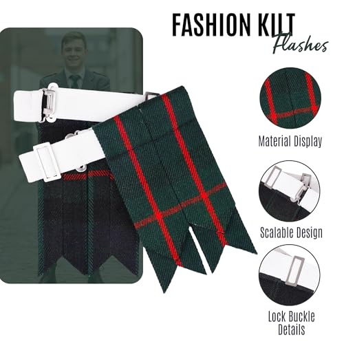 EZE Kilt Flashes for Men with Heavy Buckle Adjusters, Plain & Tartan Kilt Sock Flashes Acrylic Wool - color: Gunn