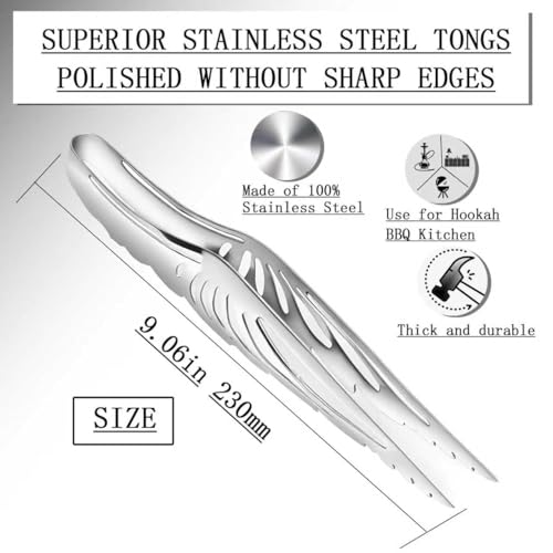 9 Inch Heat Resistant Coal Tongs - Professional Hookah Charcoal Tong with Anti-Slip Handle for Shisha, BBQ and Fireplace Use (Silver Coal Tongs 9") - size: Silver Coal Tongs 9"