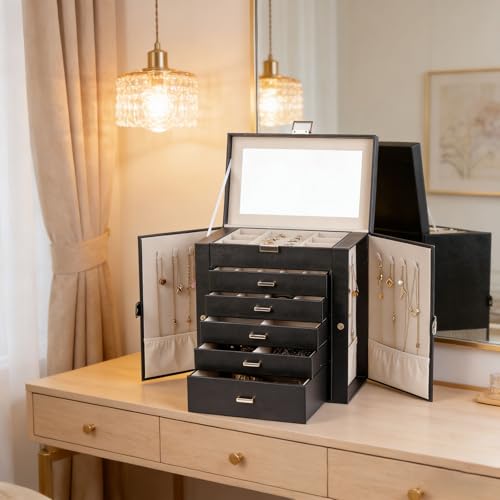 BOOVO Large Jewelry Box for Women 6 Layer - color: Gold and Black, size: 6 Layer