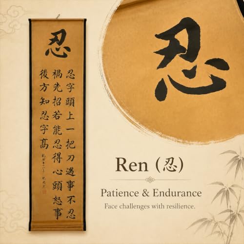 Wall Art Poster Prints Painting Zen Scroll Decor Ren Chinese Calligraphy - color: G2