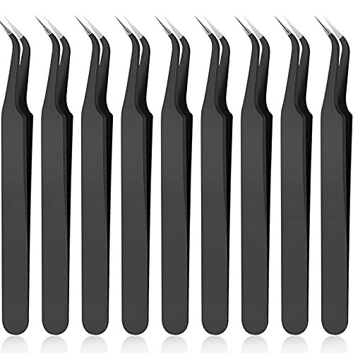 Honoson 9 Pcs Curved Pointed Craft Tweezers Precision Tweezer,Black - color: Black